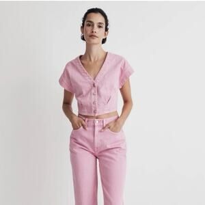 Madewell Pink Button-Front Crop Top NWT